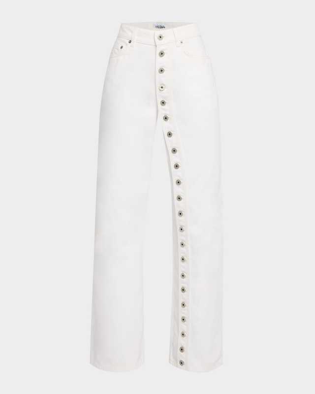 Exposed Button Straight-Leg Jeans